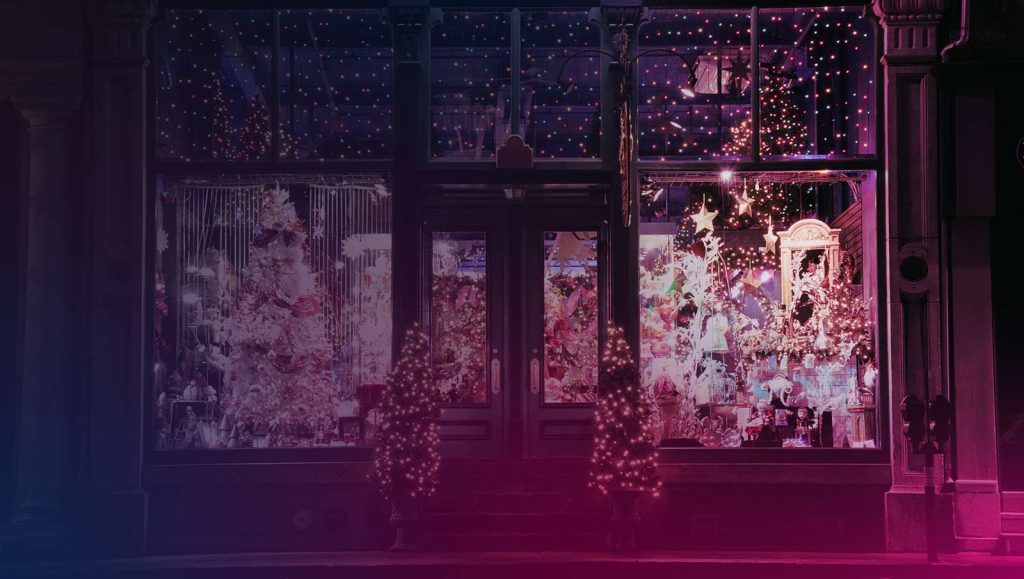 image of holiday lights in store front