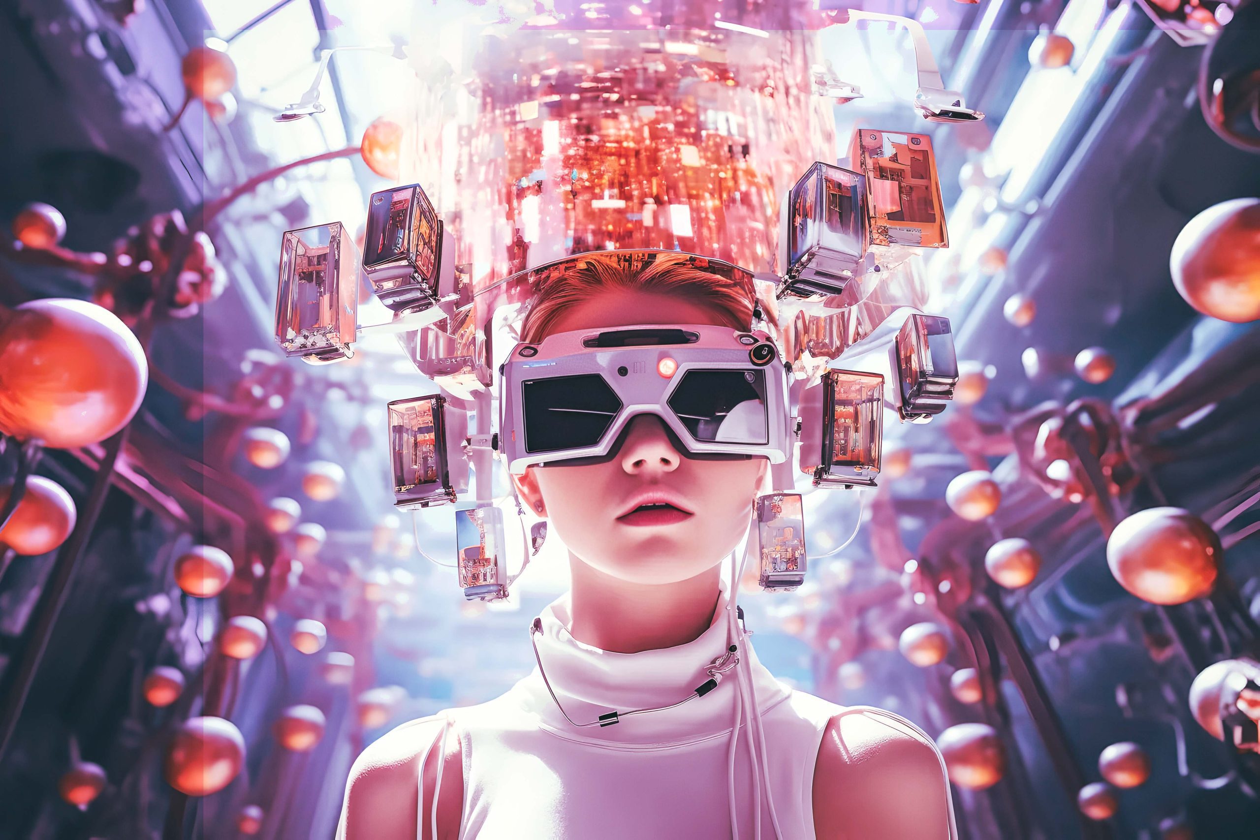 blog header imager of AI girl with consumer tech wearing glasses